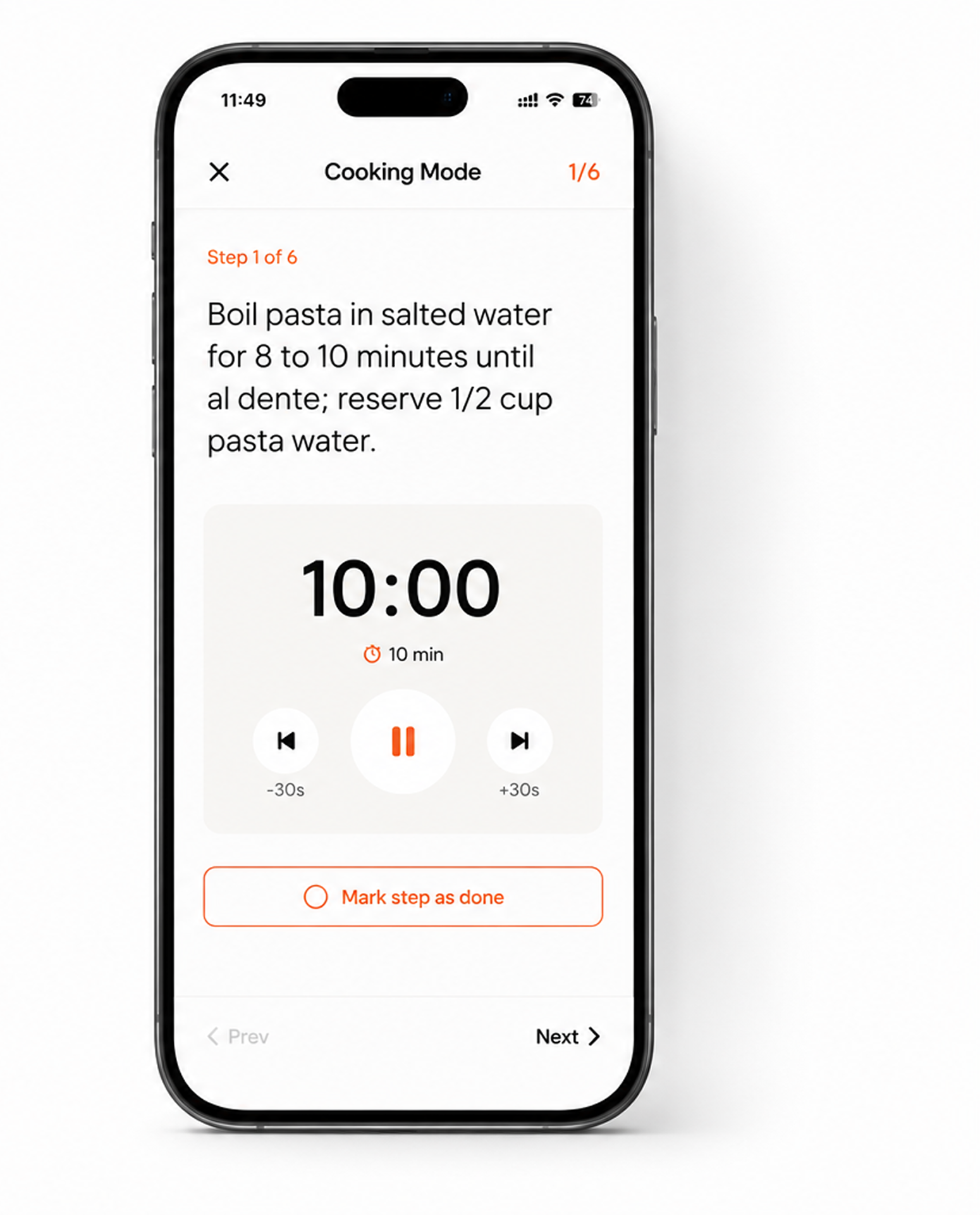 NumNum cooking mode timer screen